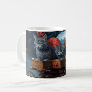 Oosterse Blauwe Kat Besneeuwde slee Christmas Deco Koffiemok