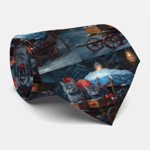 Oosterse Blauwe Kat Besneeuwde slee Christmas Deco Stropdas