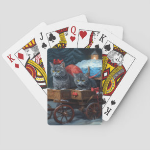 Oosterse Blauwe Kat Besneeuwde slee Kerst Decorati Pokerkaarten