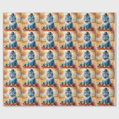 Oosterse Blauwe Kat In De Herfst Verlaat Thanksgiv Cadeaupapier (Vlak)