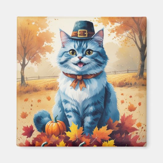 Oosterse Blauwe Kat In De Herfst Verlaat Thanksgiv Magneet (Voorkant)
