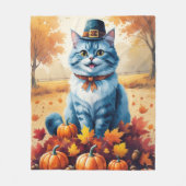 Oosterse Blauwe Kat In Herfstbladeren Dankdag Fleece Deken (Voorkant)