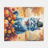 Oosterse Blauwe Kat In Herfstbladeren Dankdag Fleece Deken (Voorkant (Horizontaal))