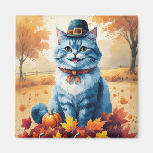 Oosterse Blauwe Kat In Herfstbladeren Dankdag Magneet (Voorkant)