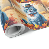 Oosterse Blauwe Kat in Herfstbladeren Dankzegging Cadeaupapier (Rol Hoek)