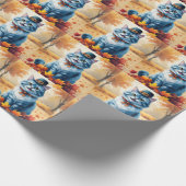 Oosterse Blauwe Kat in Herfstbladeren Dankzegging Cadeaupapier (Hoek)