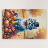 Oosterse Blauwe Kat In Herfstbladeren Dankzegging Legpuzzel (Horizontaal)