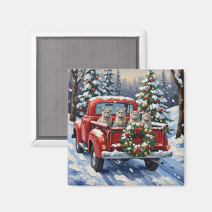 Oosterse Blauwe Kat Kerst Rode Truck Vakantie Magneet