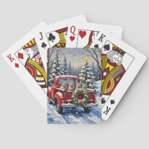 Oosterse Blauwe Kat Kerst Rode Truck Vakantie Pokerkaarten