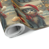 Oosterse Blauwe Kat Kerstmis Vintage Strand Cadeaupapier (Rol Hoek)