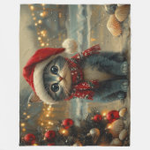 Oosterse Blauwe Kat Kerstmis Vintage Strand Fleece Deken (Voorkant)
