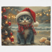 Oosterse Blauwe Kat Kerstmis Vintage Strand Fleece Deken (Voorkant (Horizontaal))