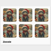 Oosterse Blauwe Kat Kerstmis Vintage Strand Vierkante Sticker (Vel)