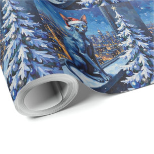 Oosterse Blauwe Kat Kerstverlichting Hoge Stadslic Cadeaupapier
