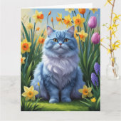 Oosterse Blauwe Kat Lentebloemen Schilderij  Kaart (Gele Bloem)