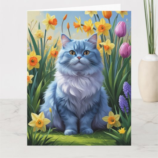 Oosterse Blauwe Kat Lentebloemen Schilderij  Kaart (Voorkant)