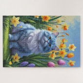 Oosterse Blauwe Kat Lentebloemen Schilderij Legpuzzel (Horizontaal)