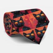 Oosterse Blauwe Kat met Hart Rozen Valentijnsdag Stropdas (Opgerold)