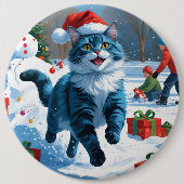 Oosterse Blauwe Kat zit in Sneeuw Kerstmuts Ronde Button 6,0 Cm (Voorkant)