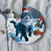 Oosterse Blauwe Kat zit in Sneeuw Kerstmuts Ronde Button 6,0 Cm (In situ)