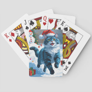 Oosterse blauwe kat zittend in sneeuw Kerstmuts Pokerkaarten