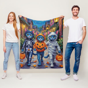 Oosterse blauwe katten gaan langs voor trick-or-tr fleece deken