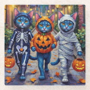 Oosterse blauwe katten gaan langs voor trick-or-tr glazen onderzetter