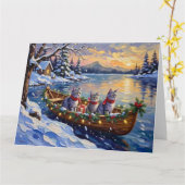Oosterse Blauwe Katten Kerstboot Vakantie Kaart (Gele Bloem)