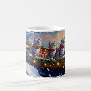 Oosterse Blauwe Katten Kerstboot Vakantie Koffiemok