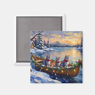 Oosterse Blauwe Katten Kerstboot Vakantie Magneet