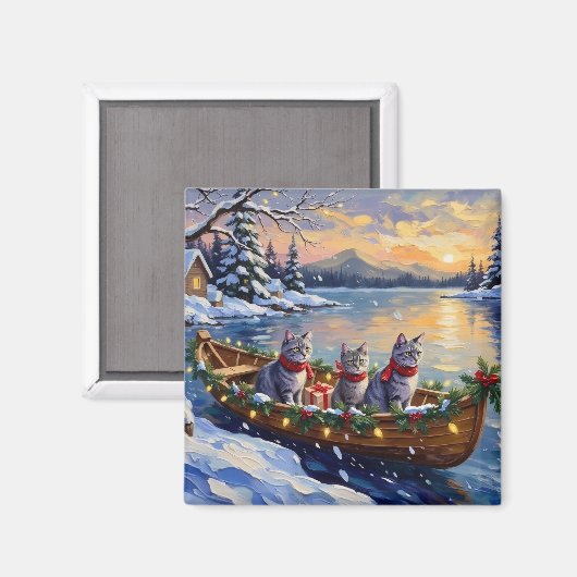 Oosterse Blauwe Katten Kerstboot Vakantie Magneet (Voorkant / Achterkant)