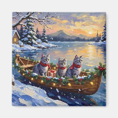 Oosterse Blauwe Katten Kerstboot Vakantie Magneet (Voorkant)