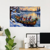 Oosterse Blauwe Katten Kerstboot Vakantie Poster (Thuiskantoor)