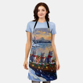 Oosterse Blauwe Katten Kerstboot Vakantie Schort (Gedragen)