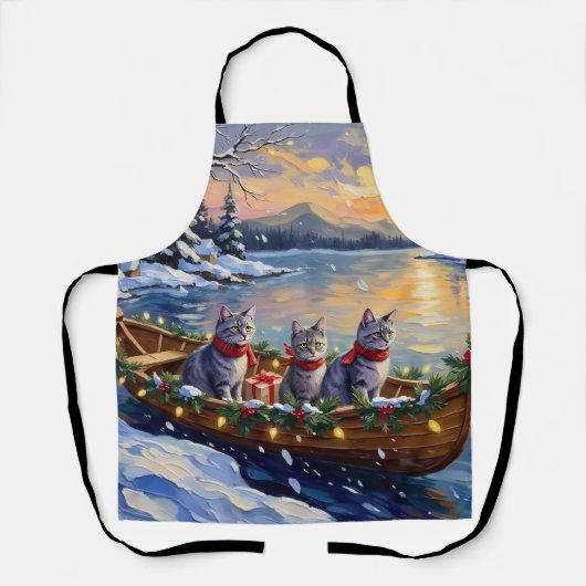 Oosterse Blauwe Katten Kerstboot Vakantie Schort (Voorkant)
