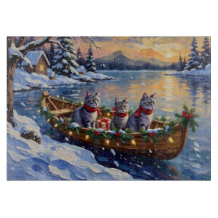 Oosterse Blauwe Katten Kerstboot Vakantie Snijplank