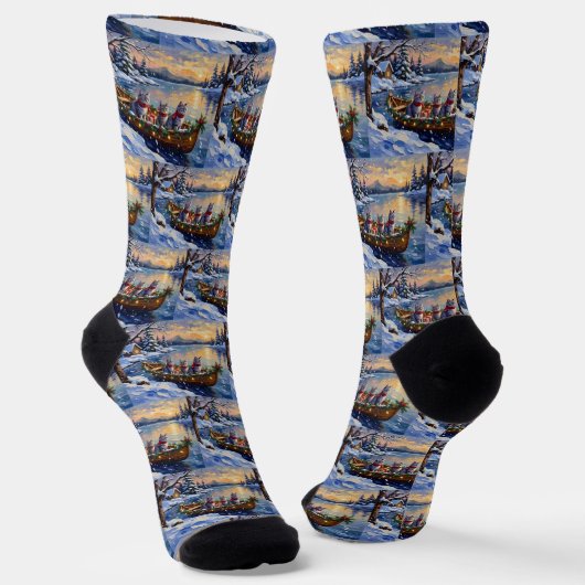 Oosterse Blauwe Katten Kerstboot Vakantie Sokken (Gebogen)