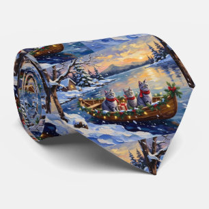 Oosterse Blauwe Katten Kerstboot Vakantie Stropdas