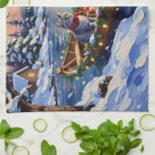 Oosterse Blauwe Katten Kerstboot Vakantie Theedoek (Gevouwen)