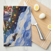 Oosterse Blauwe Katten Kerstboot Vakantie Theedoek (Quarter Fold)