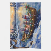 Oosterse Blauwe Katten Kerstboot Vakantie Theedoek (Verticaal)