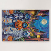 Oosterse Blauwe Katten Trick-or-Treating Halloween Legpuzzel (Horizontaal)
