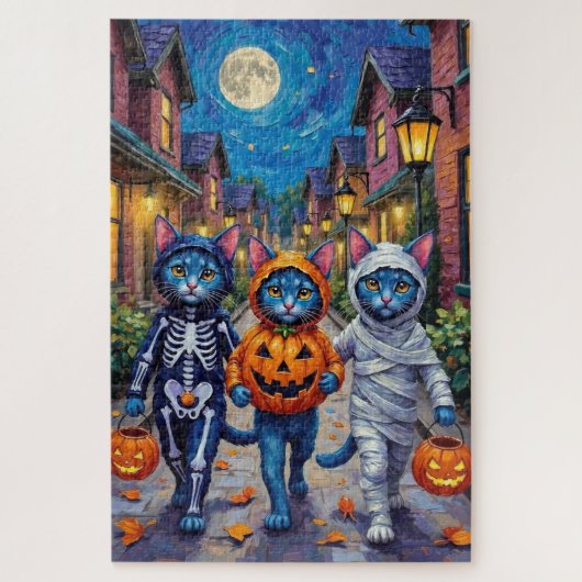 Oosterse Blauwe Katten Trick-or-Treating Halloween Legpuzzel (Verticaal)