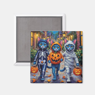 Oosterse Blauwe Katten Trick-or-Treating Halloween Magneet