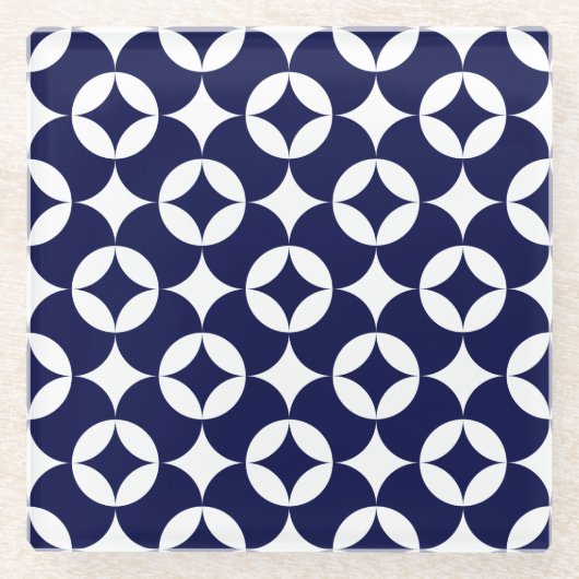 Oosterse blauwe overlappende cirkels Shippo geomet Glazen Onderzetter (Voorkant)