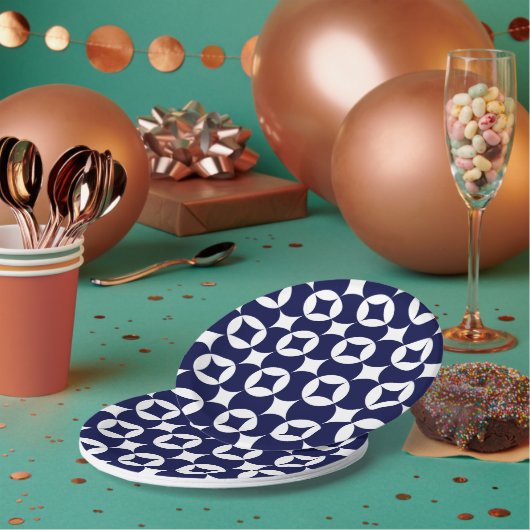 Oosterse blauwe overlappende cirkels Shippo geomet Papieren Bordje (Multi)