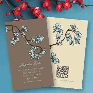 Oosterse Blauwe Perzikbloesems Elegante Chic Sakur Visitekaartje