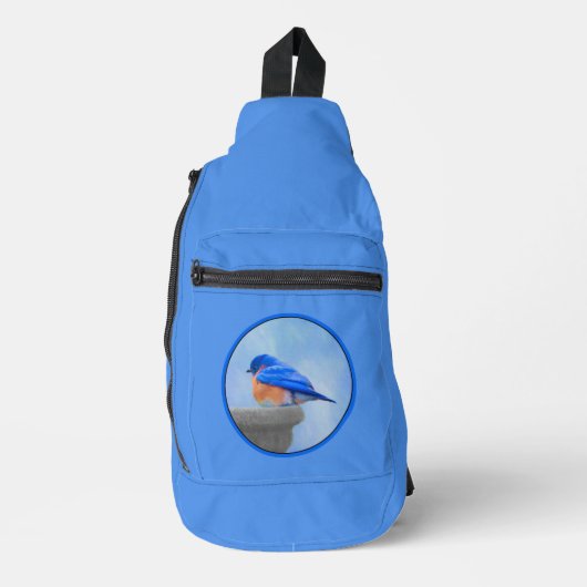 Oosterse Blauwvogel op Birdbath Originele Vogelkun Sling Bag (Voorkant)