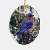 Oosterse Blauwvogel op Holly Kerstversiering Keramisch Ornament (Rechts)