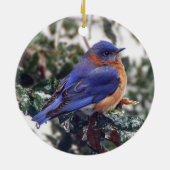 Oosterse Blauwvogel op Holly Kerstversiering Keramisch Ornament (Achterkant)